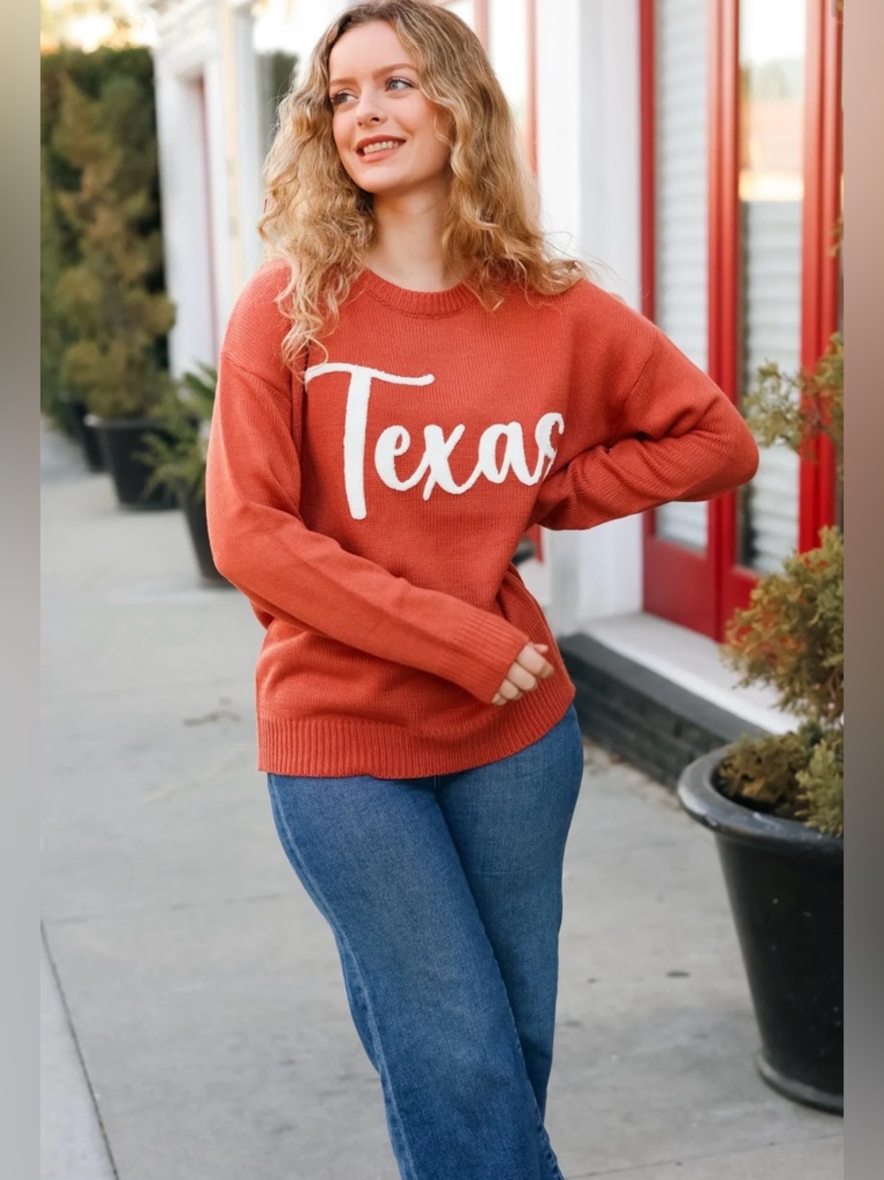 NEW [Haptics] "Texas" Game Day Burnt Orange Embroidery Sweater Women's Plus 3XL - Picture 4 of 6